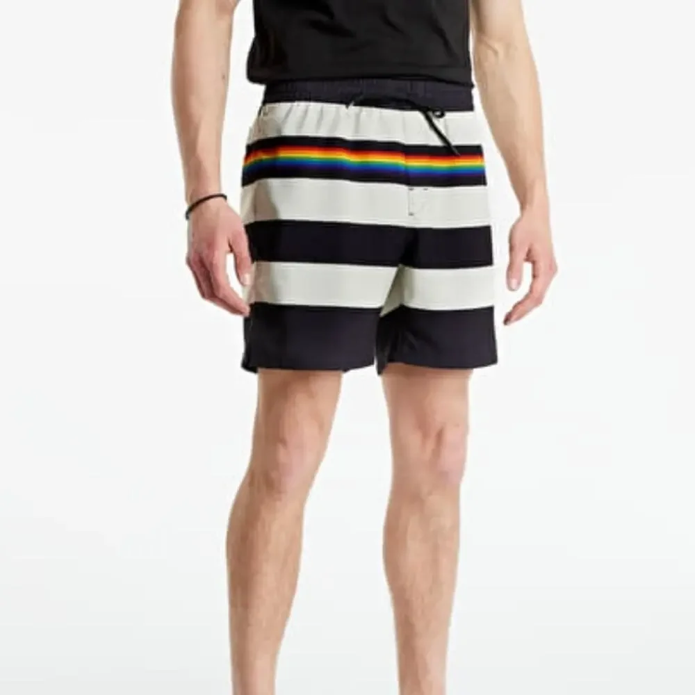 Vans Pride Collection Rainbow Striped Volley Swim Shorts Black Cream Medium NWT